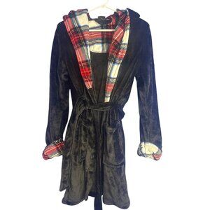 Santa’s Treasure Velvet & Plaid Women’s Robe Size M Festive Luxe Cozy Quiet Glam